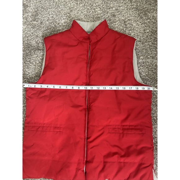 Vintage J. Crew Puffer Vest Women's Medium‎ Red/ Beige Reversible Y2K Full Zip - Picture 13 of 15